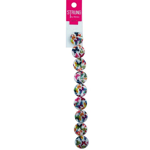 Round Shell with Butterfly Design Strung Beads